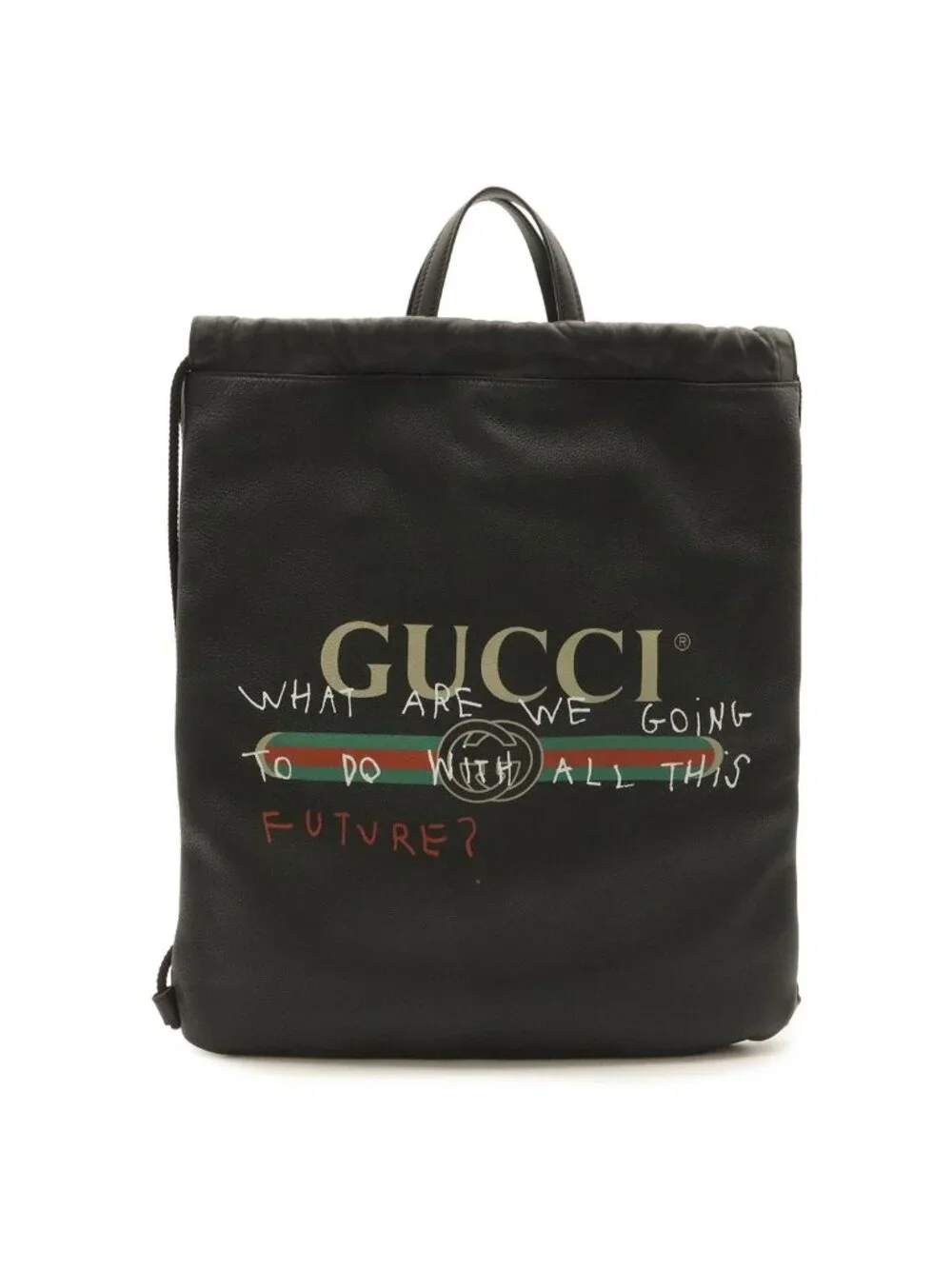 Gucci Print Coco Capitan Drawstring Backpack 2-Way Tote Leather Black